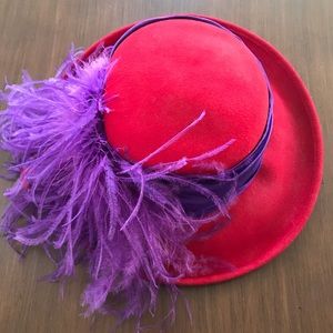 Fancy Red Hat with Purple Feathers